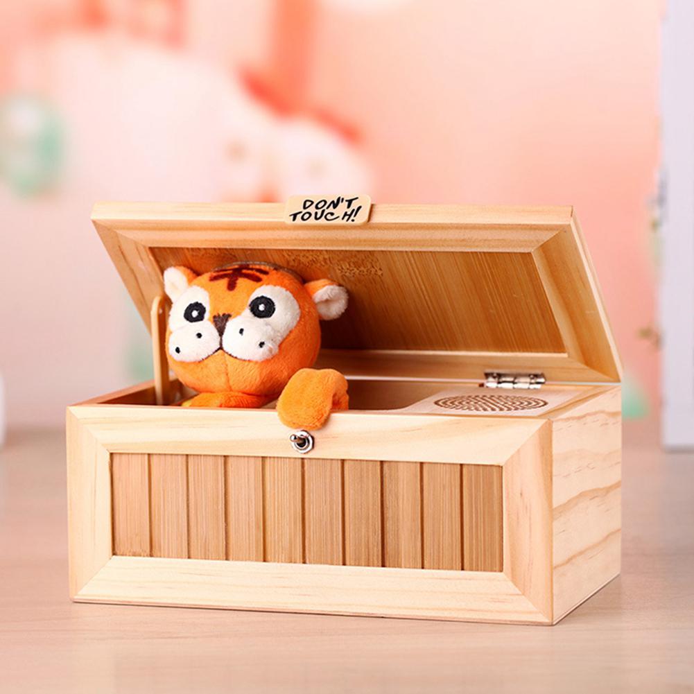 Wooden Electronic Useless Box Cute Tiger Funny Toy Gift for Boy and Kids interactive toys Stress-Reduction Desk Decoration