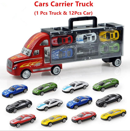 1XSet=13Pcs Transport Car Carrier Truck Boys Toy (includes Alloy Metal 12PcsCars+ 1PcsTruck) For Kids Children