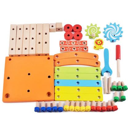 Wooden Assembling Chair Montessori Toys Baby Educational Wooden Toy Preschool Multifunctional Variety Nut Combination Chair Tool