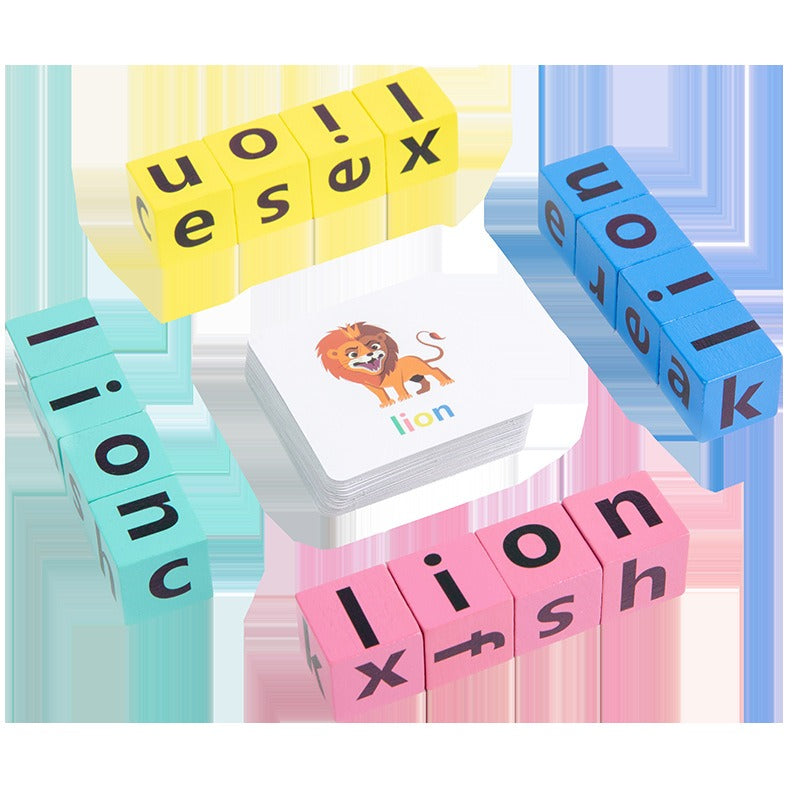 Montessori teaching aids word puzzle game CVC natural phonics children's vowel recognition rotating block toys