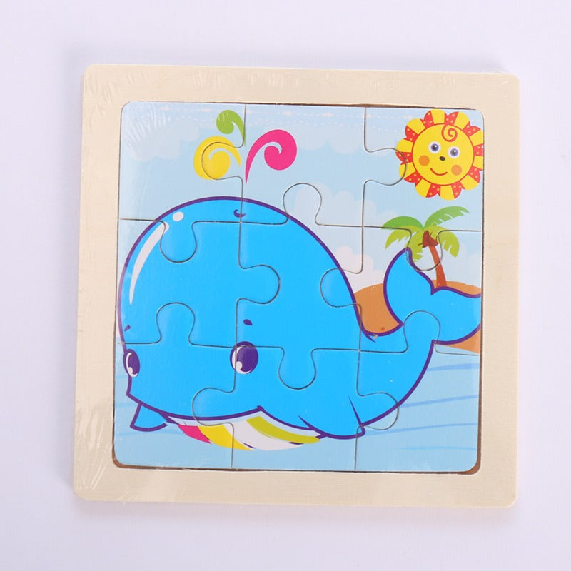 9 Pieces Of Wooden Children's Puzzle Toys Early Childhood Educational Cartoon Animal Transportation Cognitive Puzzle Board