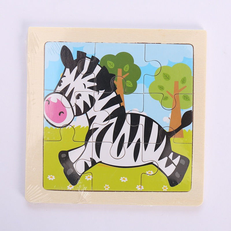 9 Pieces Of Wooden Children's Puzzle Toys Early Childhood Educational Cartoon Animal Transportation Cognitive Puzzle Board