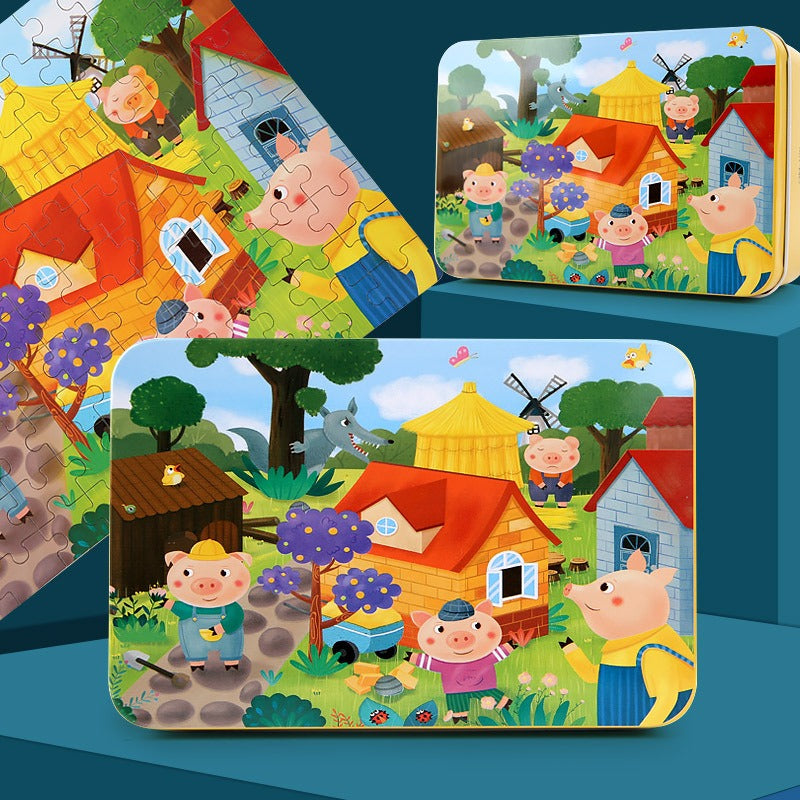 Children's 100-Piece Wooden Iron Box Puzzle Version Of Children's Progression 12 Wooden Toys