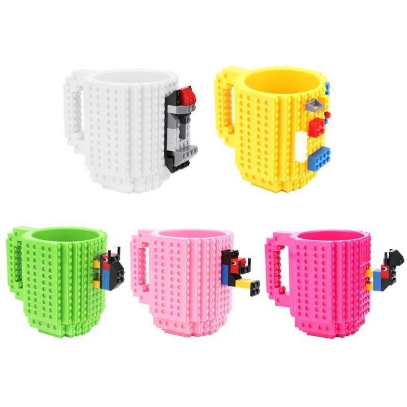 350ml Creative Lego Coffee Mugs silicone stainless steel Travel Kids Adult Cutlery Drink Dinnerware Set for Child