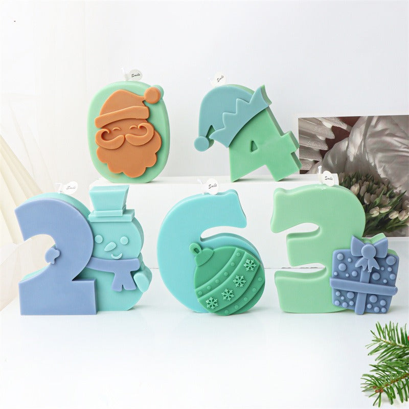 Silicone Fondant Christmas Number Candle Mold 0-9 Santa Claus Christmas Ball Elk Aromatherapy Children Puzzle