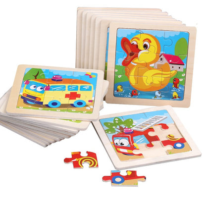 9 Pieces Of Wooden Children's Puzzle Toys Early Childhood Educational Cartoon Animal Transportation Cognitive Puzzle Board