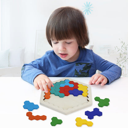 Wooden Toy Puzzle Board Honeycomb Kindergarten Pupils Hands-On Desktop Toy Wooden Puzzle