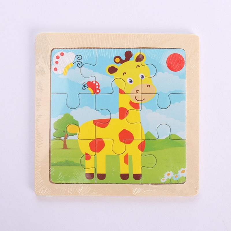 9 Pieces Of Wooden Children's Puzzle Toys Early Childhood Educational Cartoon Animal Transportation Cognitive Puzzle Board