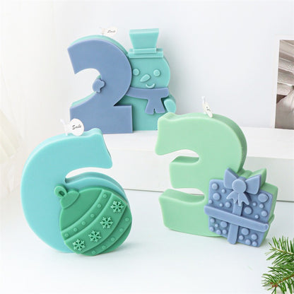 Silicone Fondant Christmas Number Candle Mold 0-9 Santa Claus Christmas Ball Elk Aromatherapy Children Puzzle