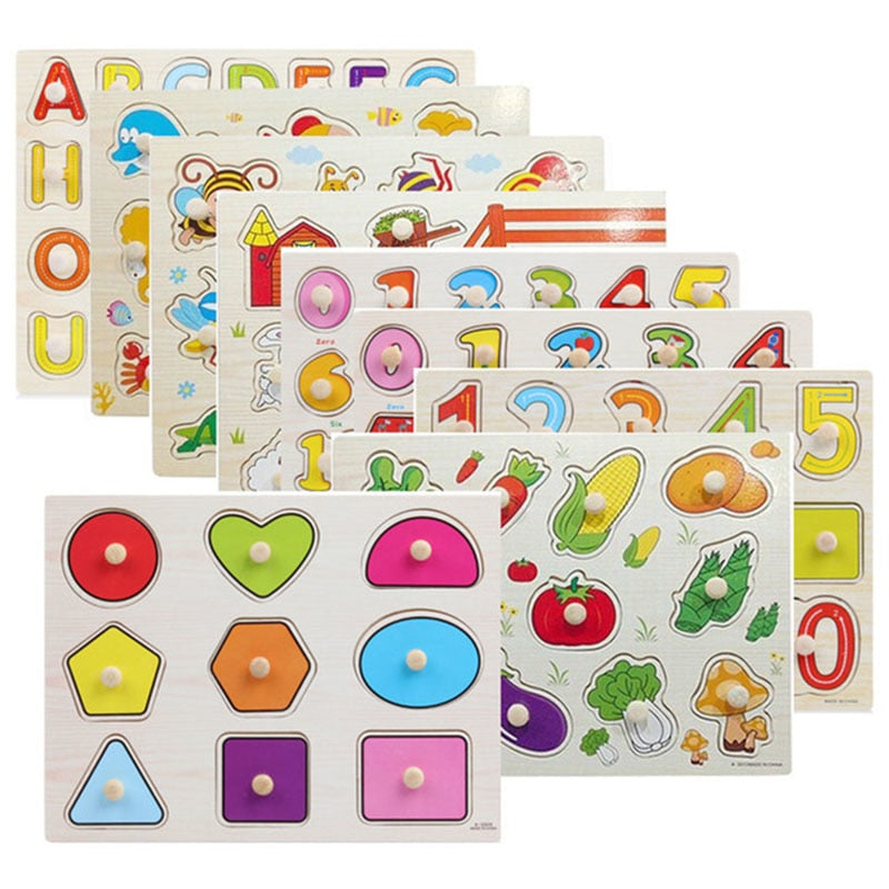 30cm Kid Early educational toys baby hand grasp wooden puzzle toy alphabet and digit learning education child wood jigsaw toy