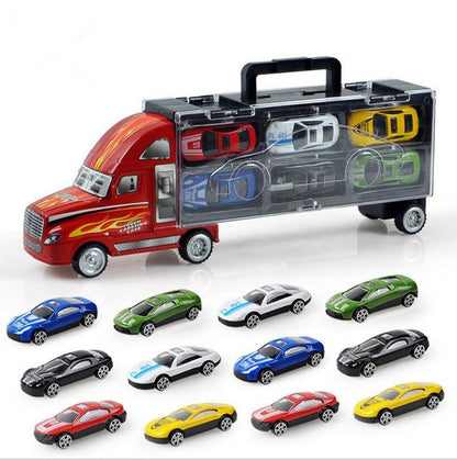 1XSet=13Pcs Transport Car Carrier Truck Boys Toy (includes Alloy Metal 12PcsCars+ 1PcsTruck) For Kids Children