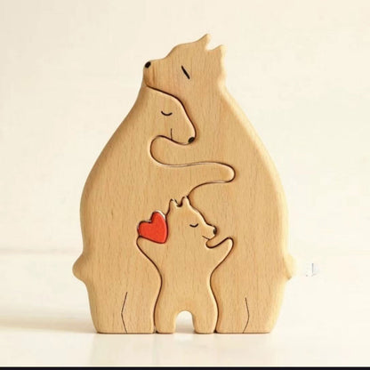 HOMEMADE wooden puzzle mother and child bear mother and child elephant set wooden ornaments