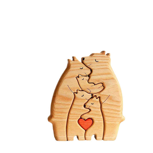 HOMEMADE wooden puzzle mother and child bear mother and child elephant set wooden ornaments