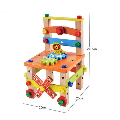 Wooden Assembling Chair Montessori Toys Baby Educational Wooden Toy Preschool Multifunctional Variety Nut Combination Chair Tool