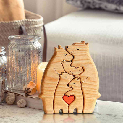 HOMEMADE wooden puzzle mother and child bear mother and child elephant set wooden ornaments