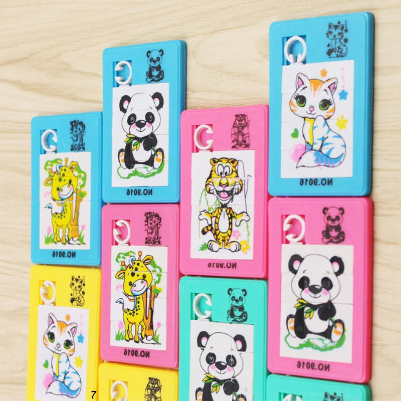 90s Classic Toys Plastic Slide Puzzles Cartoon Animals Panda Tiger Fox Square Mobile Puzzle Jigsaw Educational Toy For Kids Gift