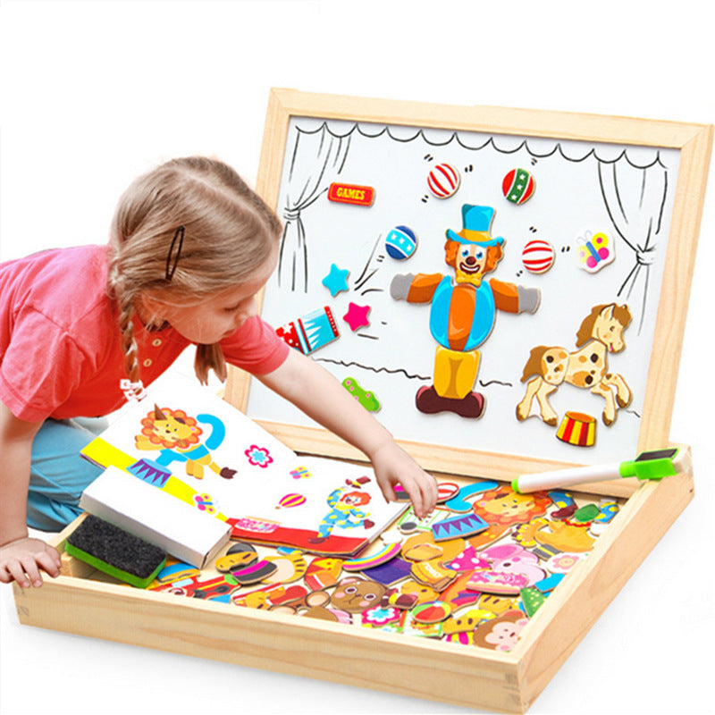 Young Children's Magnetic Animal Puzzle Music Drawing Board Three-Dimensional Puzzle Variety Writing Board Blackboard Educational Wooden Toys