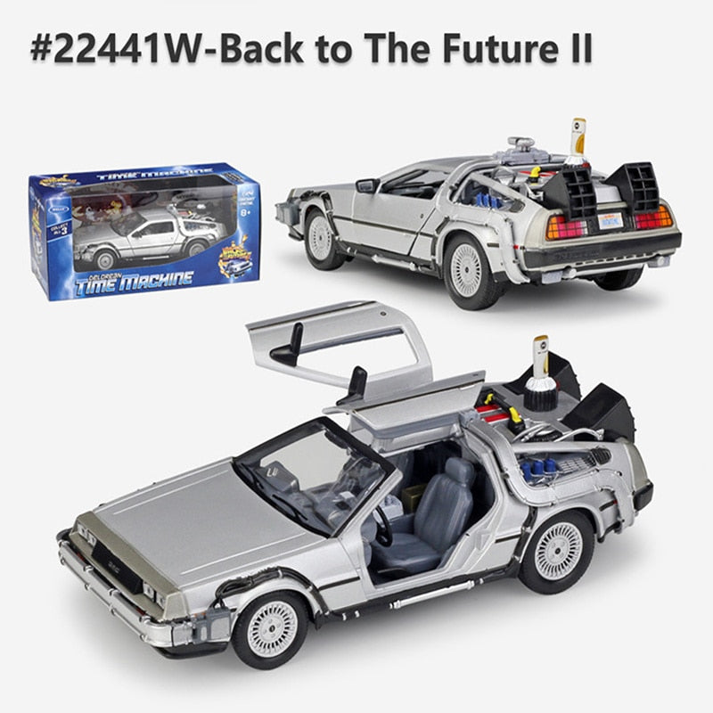 Welly 1:24 Diecast Alloy Model Car DMC-12 delorean back to the future Time Machine Metal Toy Car For Kid Toy Gift Collection