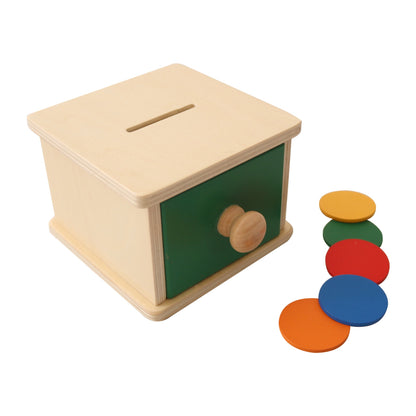 Children's wooden toys puzzle learning box gift coin drawer game