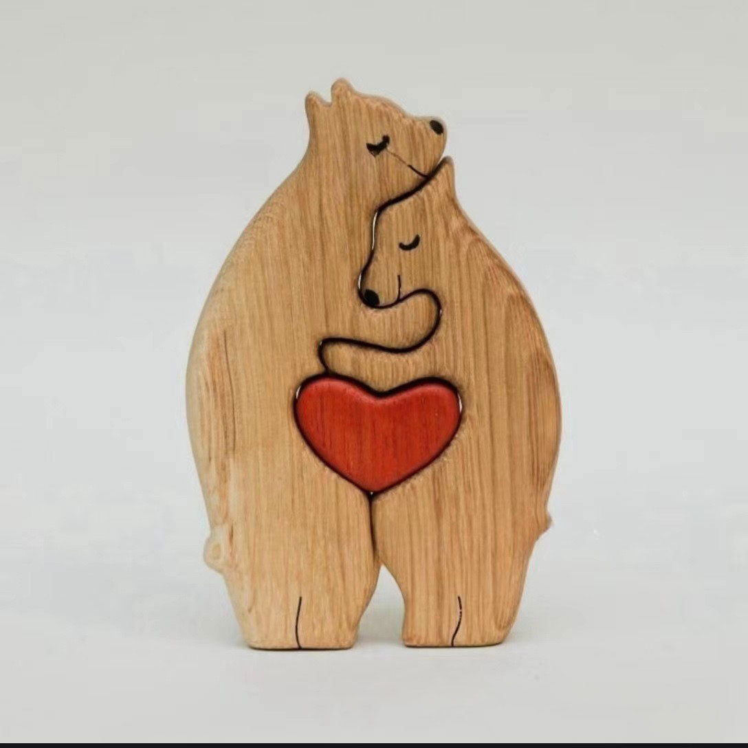 HOMEMADE wooden puzzle mother and child bear mother and child elephant set wooden ornaments