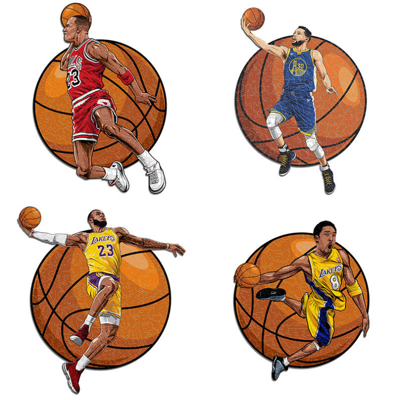 New Children's Educational Wooden 3D Puzzle Wooden Basketball All-Star Puzzle Jordan Kobe Special-Shaped Puzzle 100 Pieces