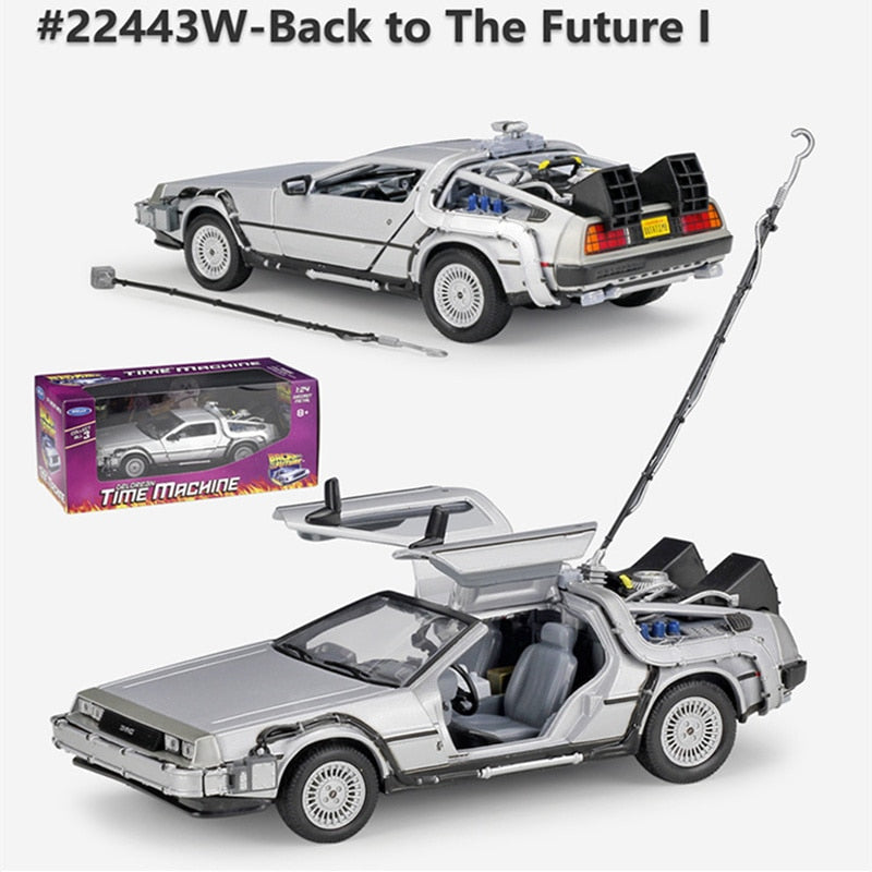 Welly 1:24 Diecast Alloy Model Car DMC-12 delorean back to the future Time Machine Metal Toy Car For Kid Toy Gift Collection