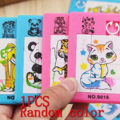 90s Classic Toys Plastic Slide Puzzles Cartoon Animals Panda Tiger Fox Square Mobile Puzzle Jigsaw Educational Toy For Kids Gift