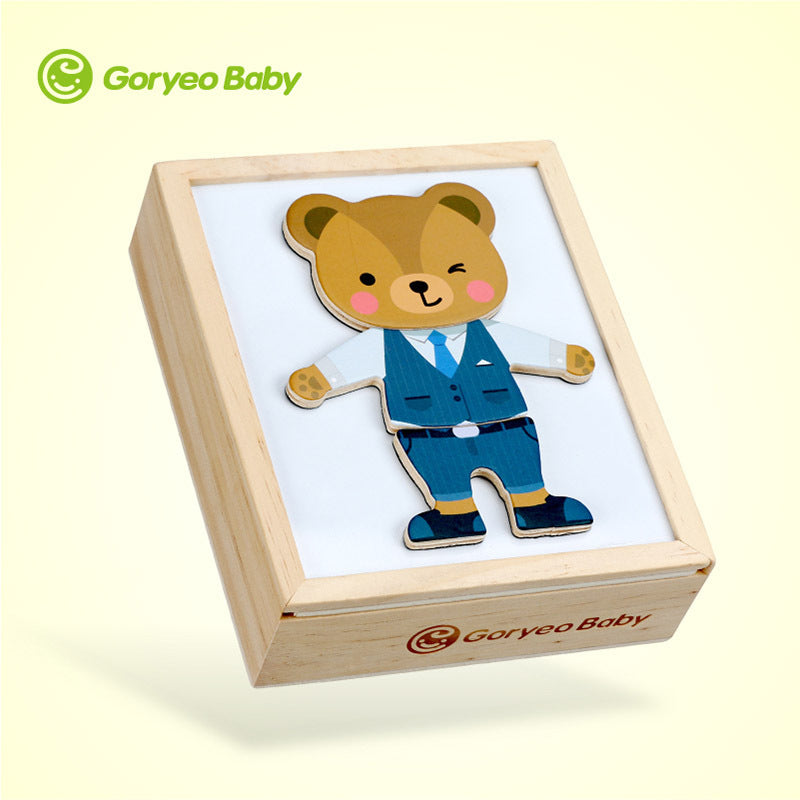 GoryeoBaby Children's Occupational Dressup Bear Dressing Puzzle Three-dimensional Puzzle Building Blocks Early Education Wooden Toys