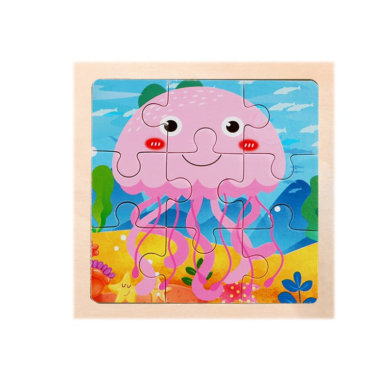 9 Pieces Of Wooden Children's Puzzle Toys Early Childhood Educational Cartoon Animal Transportation Cognitive Puzzle Board