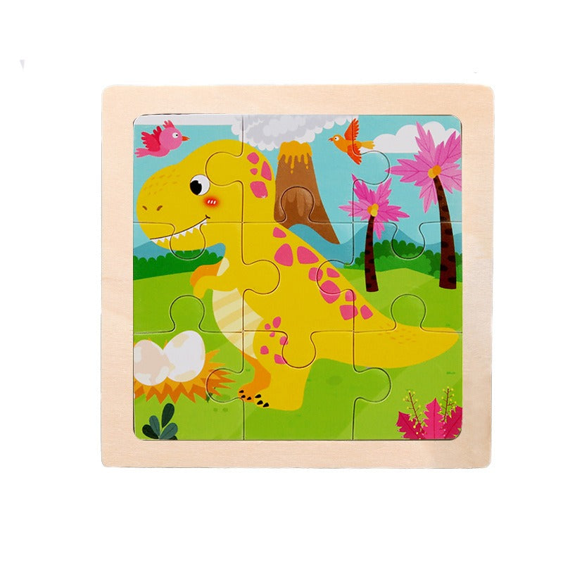 9 Pieces Of Wooden Children's Puzzle Toys Early Childhood Educational Cartoon Animal Transportation Cognitive Puzzle Board