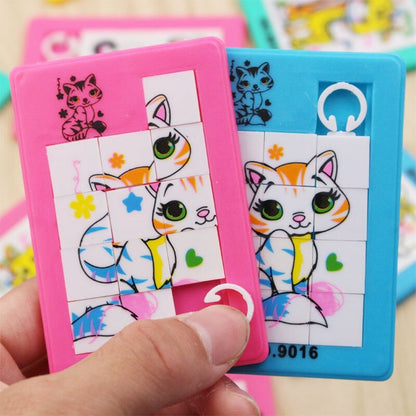 90s Classic Toys Plastic Slide Puzzles Cartoon Animals Panda Tiger Fox Square Mobile Puzzle Jigsaw Educational Toy For Kids Gift