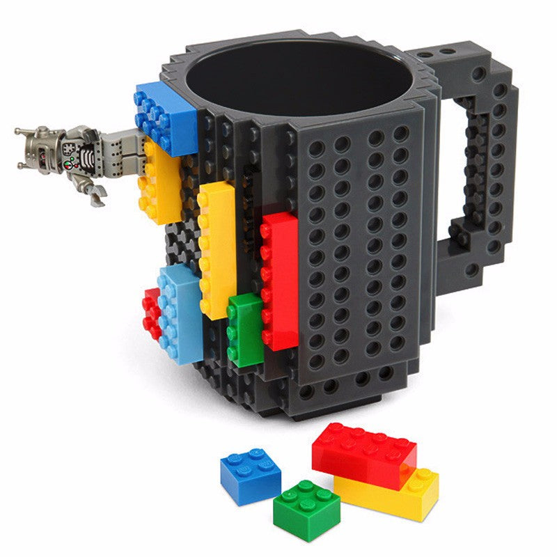 350ml Creative Lego Coffee Mugs silicone stainless steel Travel Kids Adult Cutlery Drink Dinnerware Set for Child