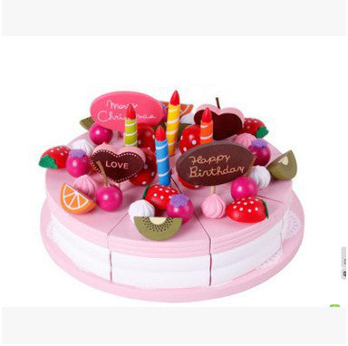 Wooden Baby Educational Role Playing Toy Strawberry Double Layer Cake Children Play Cut And Cut Birthday Cake