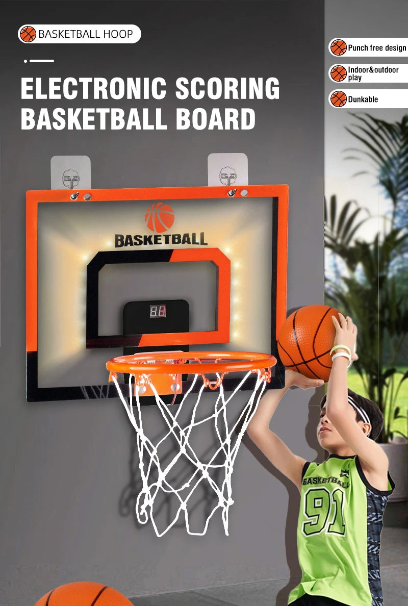 Wall mounted basketball hoop with electronic scoreboard