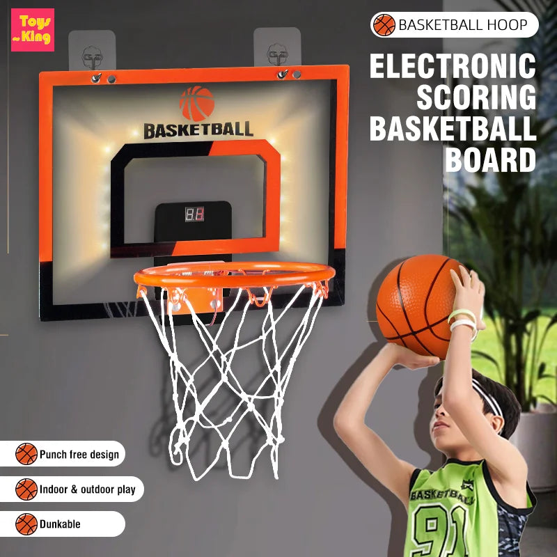 Wall mounted basketball hoop with electronic scoreboard