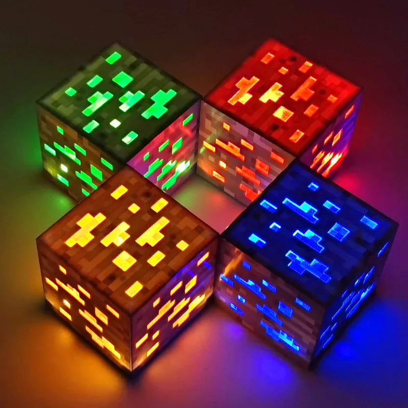 Night lights for children in the form of flasks with potions, cubes, and torches from the game Minecraft