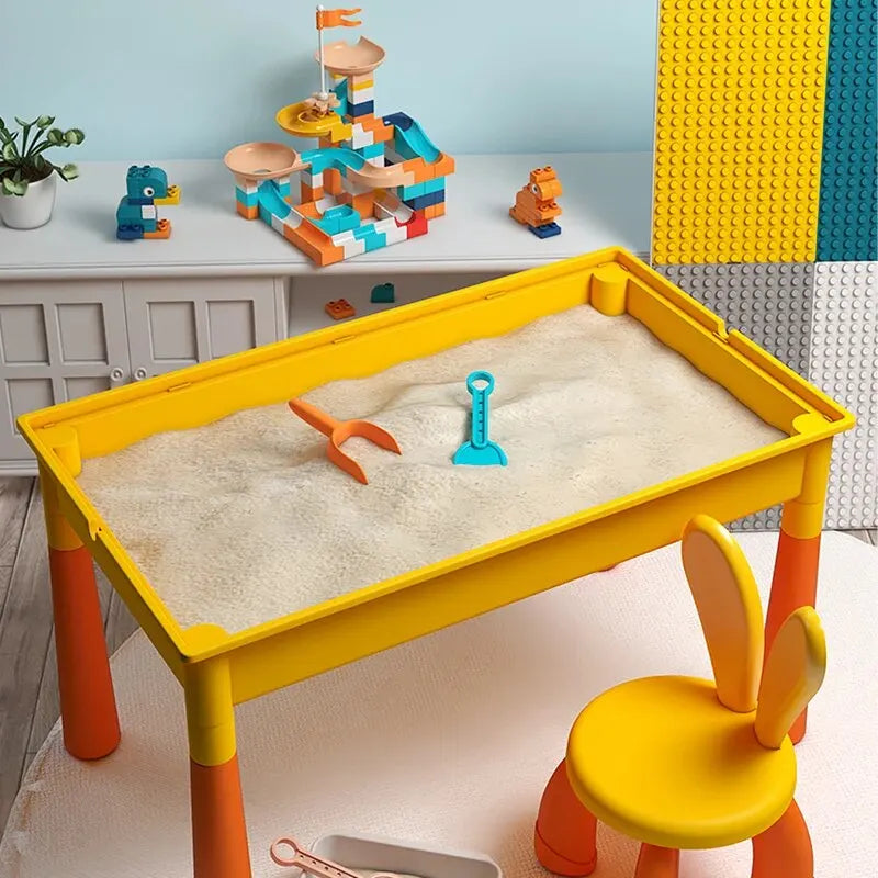 5-in-1 Kids Activity Table Toy and Chair Set with 143 DIY Building Block for Kids