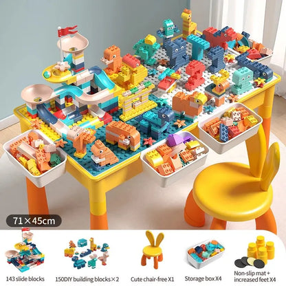 5-in-1 Kids Activity Table Toy and Chair Set with 143 DIY Building Block for Kids