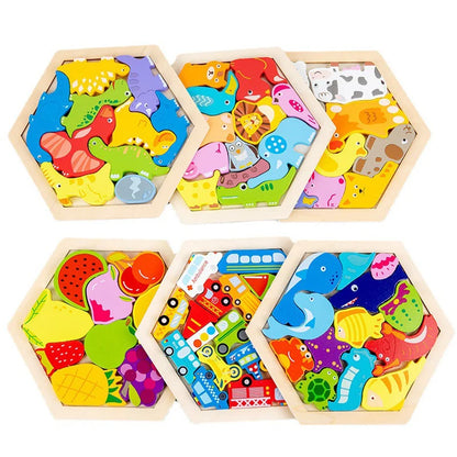 Wooden Jigsaw Puzzle Kids Toy Cartoon Dinosaur Animal Wood Puzzles Game Baby Montessori Educational Toys for Children