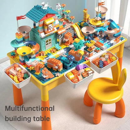 5-in-1 Kids Activity Table Toy and Chair Set with 143 DIY Building Block for Kids