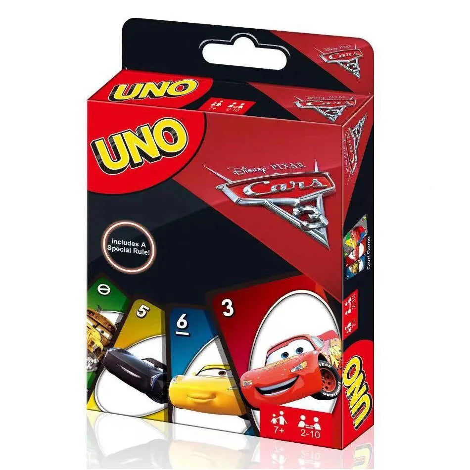 Game Uno with all versions: Pokemon, Paw Patrol, Super Mario, Minecraft, Harry Potter, Barbie, Minions, Star Wars, Avengers, Cars, Anime, and Frozen.