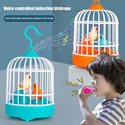 Talking Electric Bird Inductive Sound Control Birdcage Toy Educational Birdcage Voice Kids Pet Novelty Funny Simulation Gif L0R1