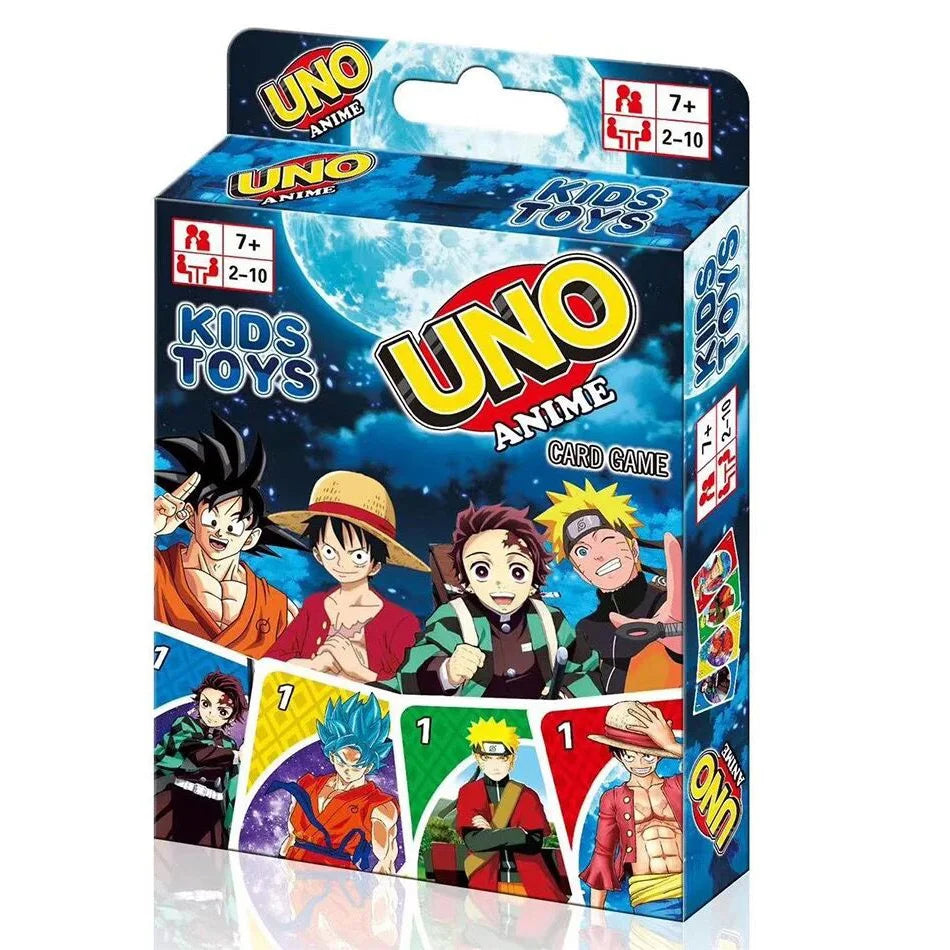 Game Uno with all versions: Pokemon, Paw Patrol, Super Mario, Minecraft, Harry Potter, Barbie, Minions, Star Wars, Avengers, Cars, Anime, and Frozen.