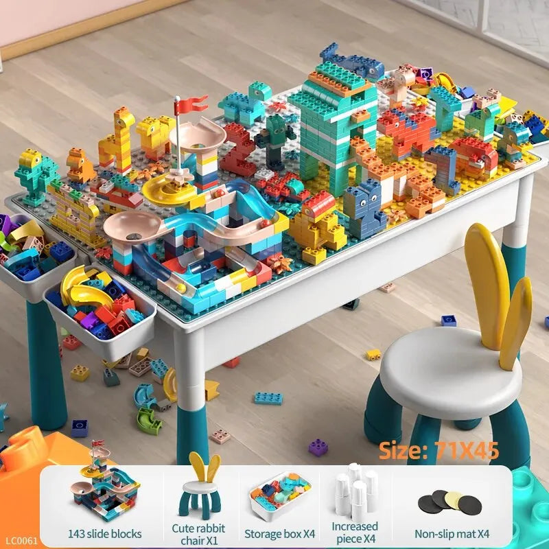 5-in-1 Kids Activity Table Toy and Chair Set with 143 DIY Building Block for Kids