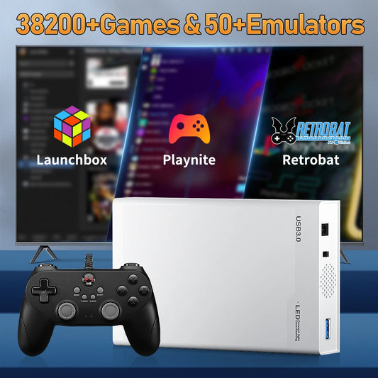 500g Retrobat & Playnite & Launchbox for Xbox/PS3/PS2/Switch/Wii/Wiiu/DC/NES with 38200+ Games. Toys for kids.