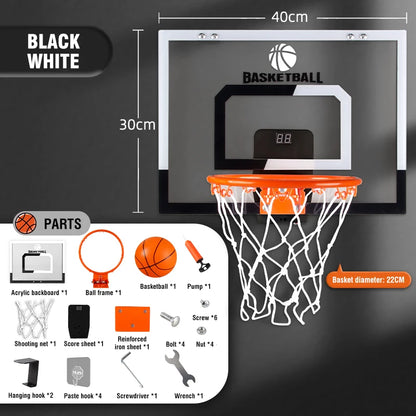 Wall mounted basketball hoop with electronic scoreboard