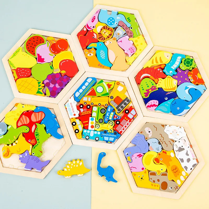 Wooden Jigsaw Puzzle Kids Toy Cartoon Dinosaur Animal Wood Puzzles Game Baby Montessori Educational Toys for Children