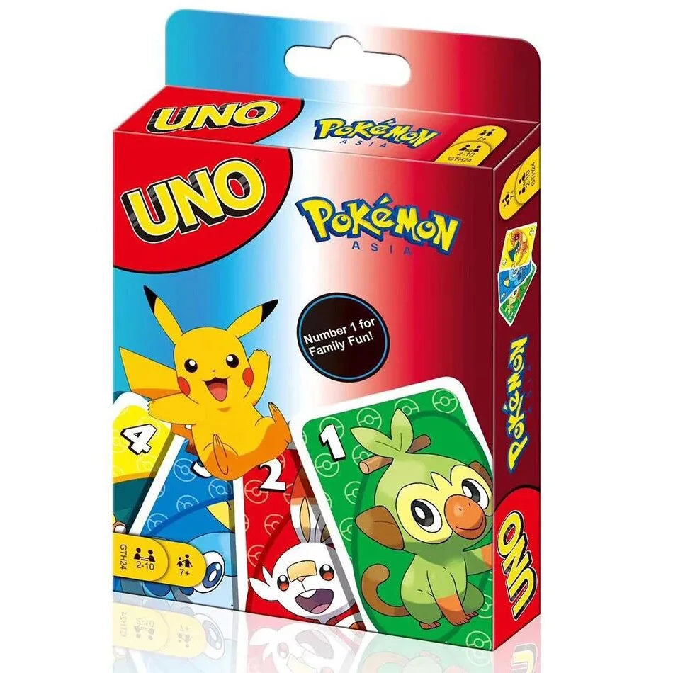 Game Uno with all versions: Pokemon, Paw Patrol, Super Mario, Minecraft, Harry Potter, Barbie, Minions, Star Wars, Avengers, Cars, Anime, and Frozen.