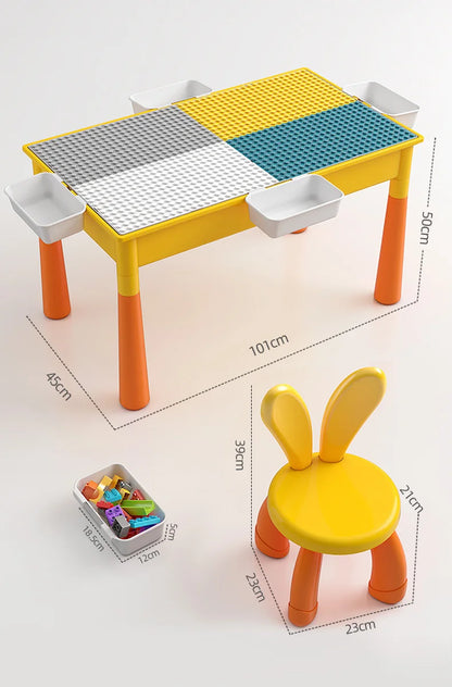 5-in-1 Kids Activity Table Toy and Chair Set with 143 DIY Building Block for Kids