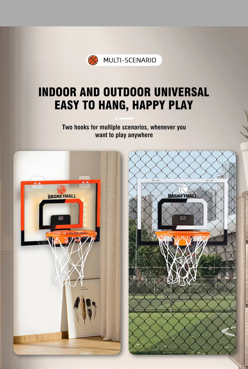 Wall mounted basketball hoop with electronic scoreboard